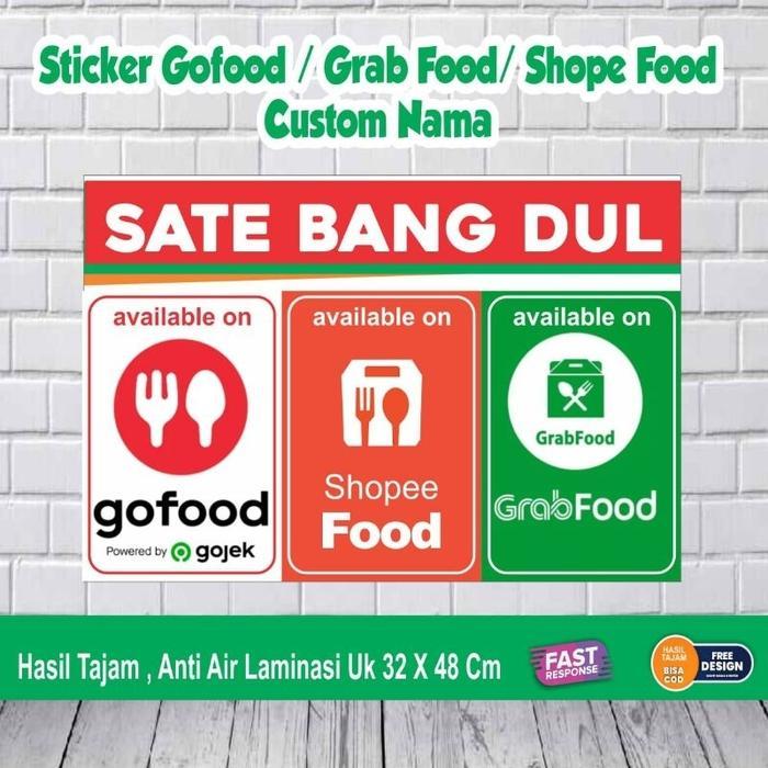 STIKER GOFOOD/SHOPEFOOD/GRABFOOD CUSTOM NAMA