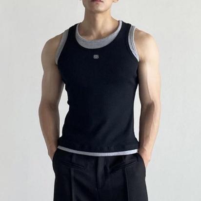Barebabe - Premium Ribbed Tank Top Pria Double Layer Slim Fit - Singlet Pria Layer