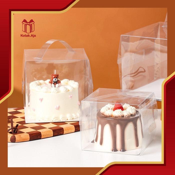 Kotak Mika Kue Transparan Handle / Cake Box With Handle / Box Bento Cake / Box Cake Mini I HD01-HD02