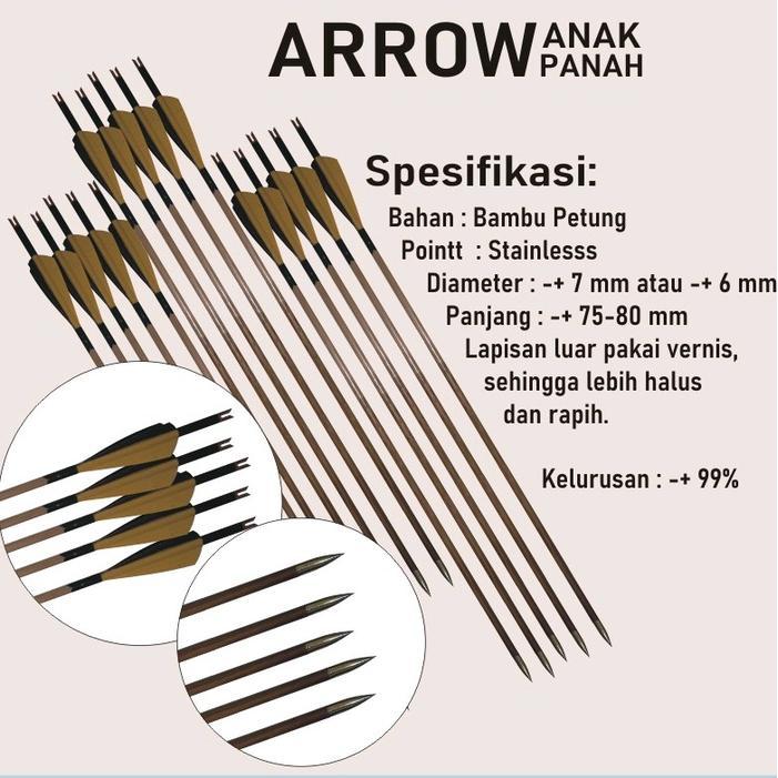 Arrow Bambu Petung premium // PAKET HEMAT 5 ARROW ANAK PANAH 7mm/6mm 75cm Vernis Halus Vaness Tape
