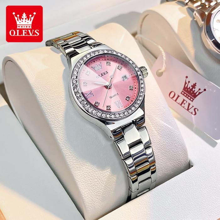 OLEVS Jam Tangan Wanita Anti Air Original Luminous Kalender Warna Pink Elegan Fashion Style Women