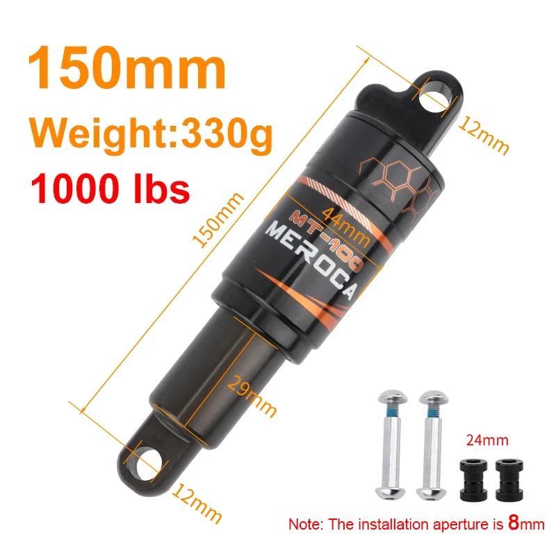 MEROCA Bicycle Rear Shock Absorber 125/150/165/190mm Electric Scooter Shock Absorber Mountain Bike