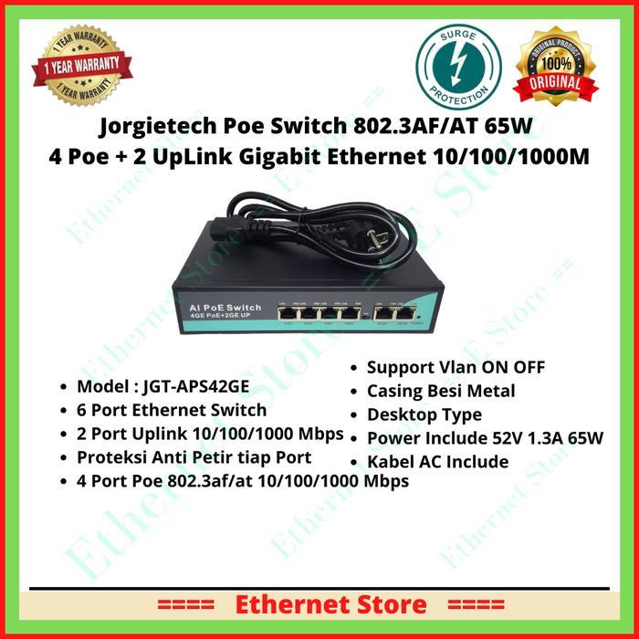 Jorgietech Poe Switch Gigabit 4 Port Poe + 2 Uplink Dahua Hikvision