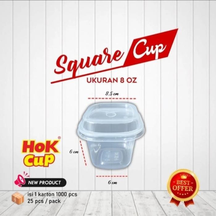 GELAS PLASTIK SQUARE + TUTUP UK. 8OZ 12OZ 16OZ 22OZ SQUARE CUP SERIES GELAS PLASTIK BENING KOTAK