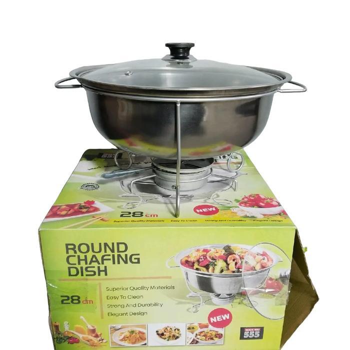 555 Panci Prasmanan Tungku Api Bulat Warmer Stove Panci Kuah Prasmanan Tutup Kaca Glass Stainless