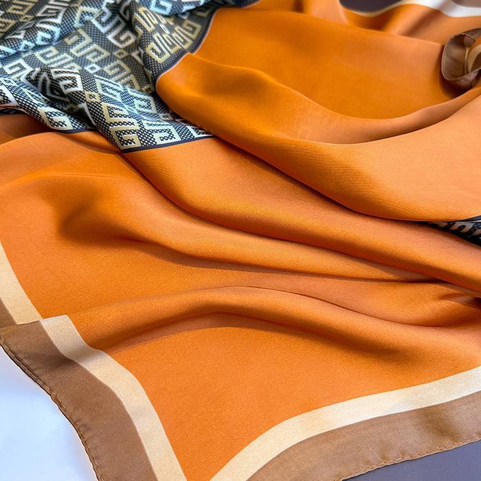 Syal Wanita Keren Scarf Leher 70x70 / Syal Ikat Tas High Grade Silk / Scarf Stewardess Orange Color