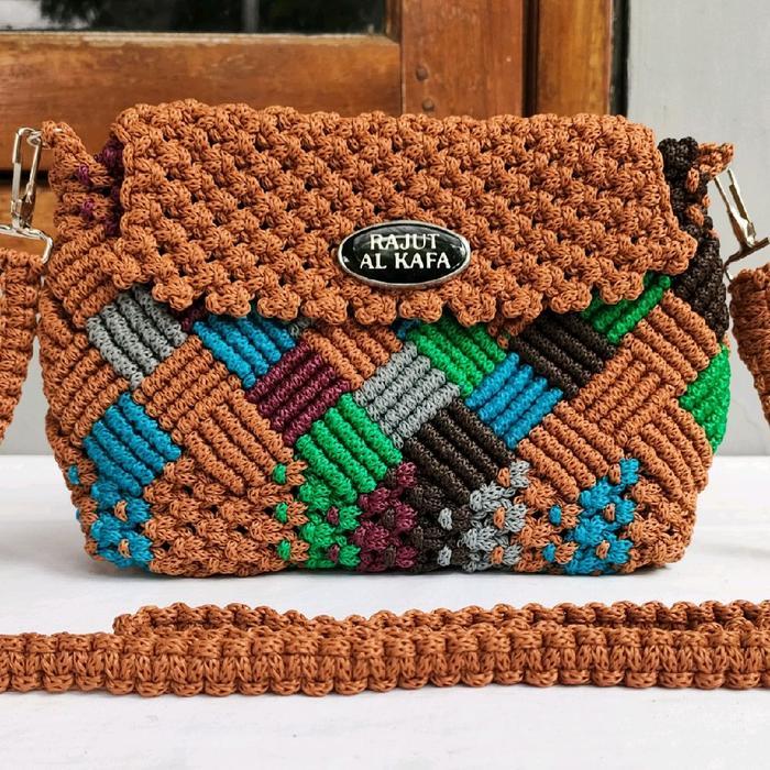 tas rajut motif anyam tas selempang tas tali kur