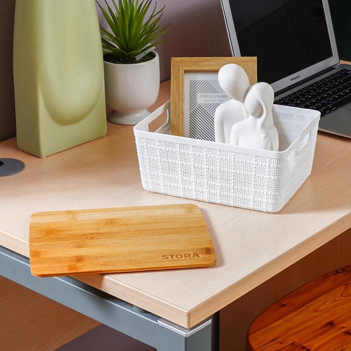 Stora Kotak Penyimpanan Dengan Tutup Bambu - Putih Kotak Serbaguna Wadah Simpan Storage Box Boks