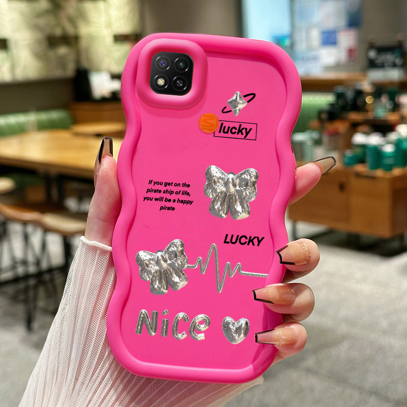 Casing Hp Untuk Xiaomi Redmi 9C NFC 10A POCO C3 C31 Case Perak Bow Cesing Polos Kasing Macaron gelom