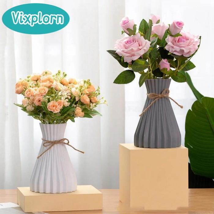 Vixplorn Set Bunga Plastik Dan Vas Bunga Hias Plastik Kamar Kado Ulang Tahun Cewek Hiasan Meja