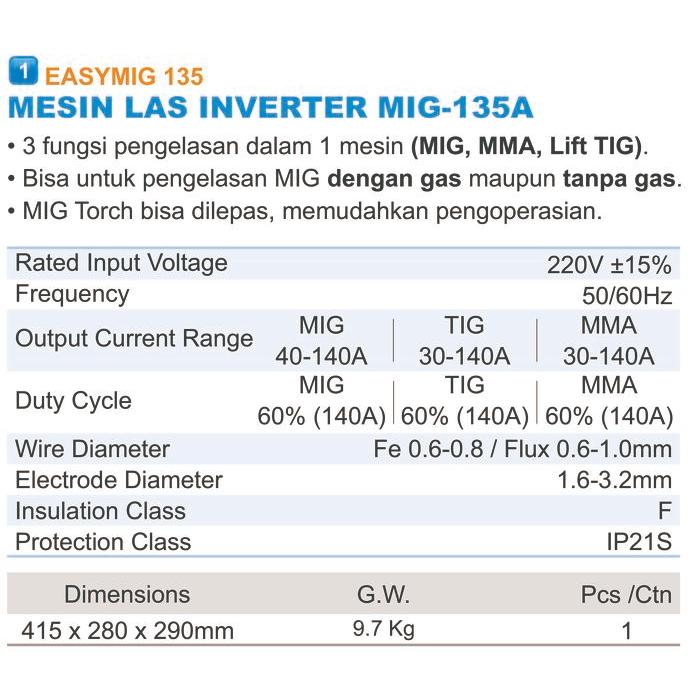 Ramco Mesin Las Inverter Mma Easymig 135A