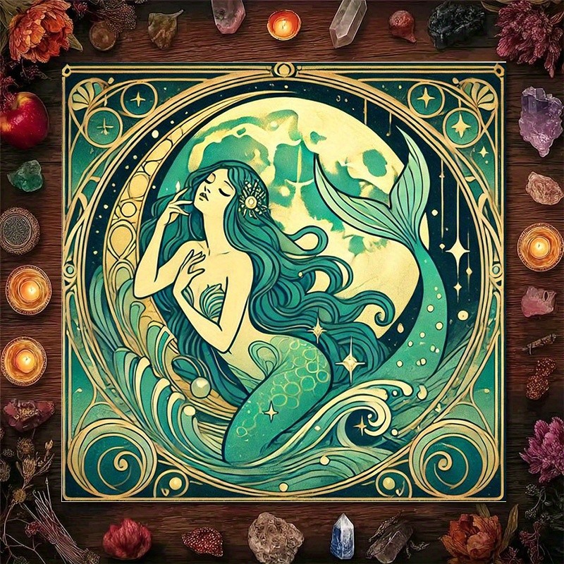 VIKAMA Moonlight Mermaid Tarot Card Altar Mysterious Ceremony Platform Set Witchcraft Divination Mat
