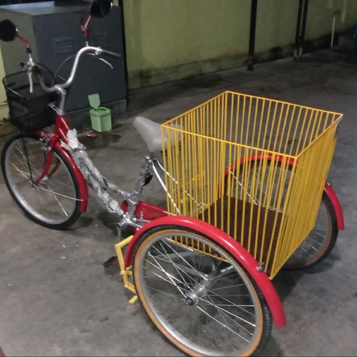 Sepeda Roda 3 Model Keranjang Ukuran Dewasa 26in - Outdoor - hand breake, kuning merah