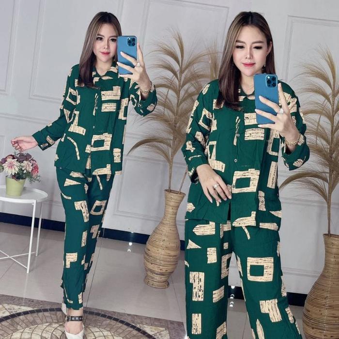 Setelan Wanita Lengan Panjang - One Set Tie Dye - Setelan Piyama Motif Urat Kayu - One Set Rayon Tbk