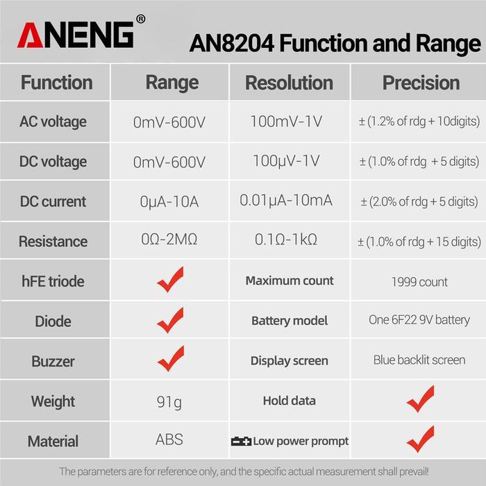 Aneng An8204 Multitester Digital Voltage Tester Hfe Triode Lcd Backlight Original Best Quality