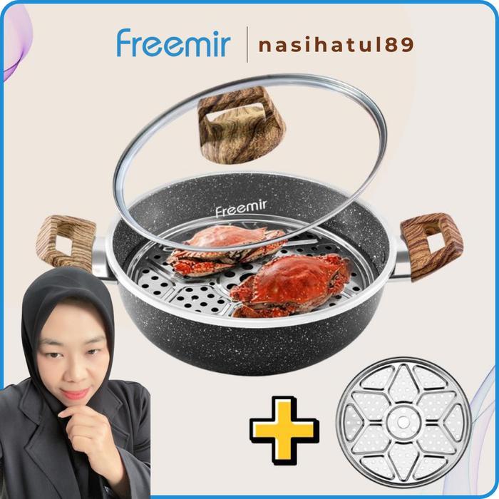 [freemir x nasihatul89] freemir Wajan Panci Kuping 24 Cm + Kukusan Stainless Dandang Pengukus Anti