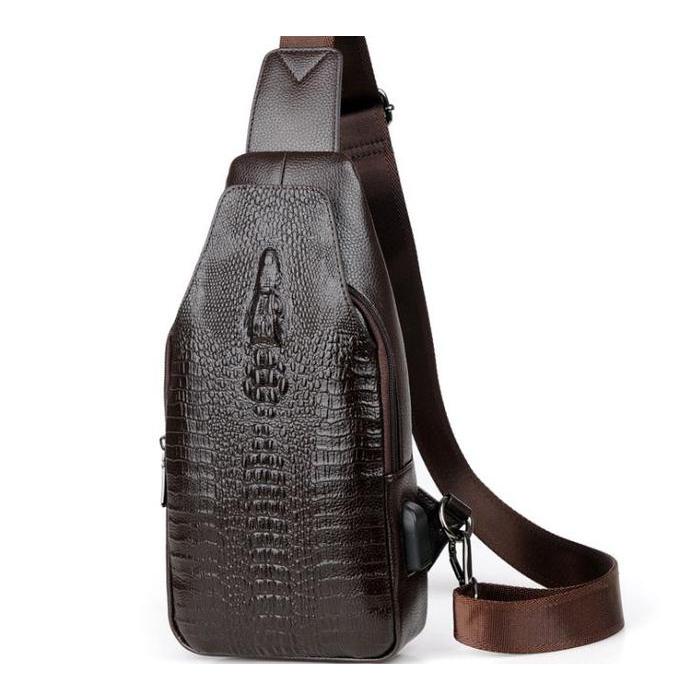 Tas Selempang Pria Motif Kulit Buaya Hitam