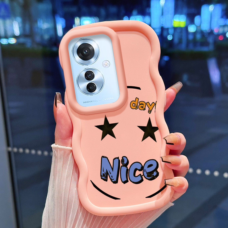 Casing Hp Untuk OPPO Reno 11F 5G Case Emoji mata berbinar Cesing Polos Kasing Macaron gelombang Kesi