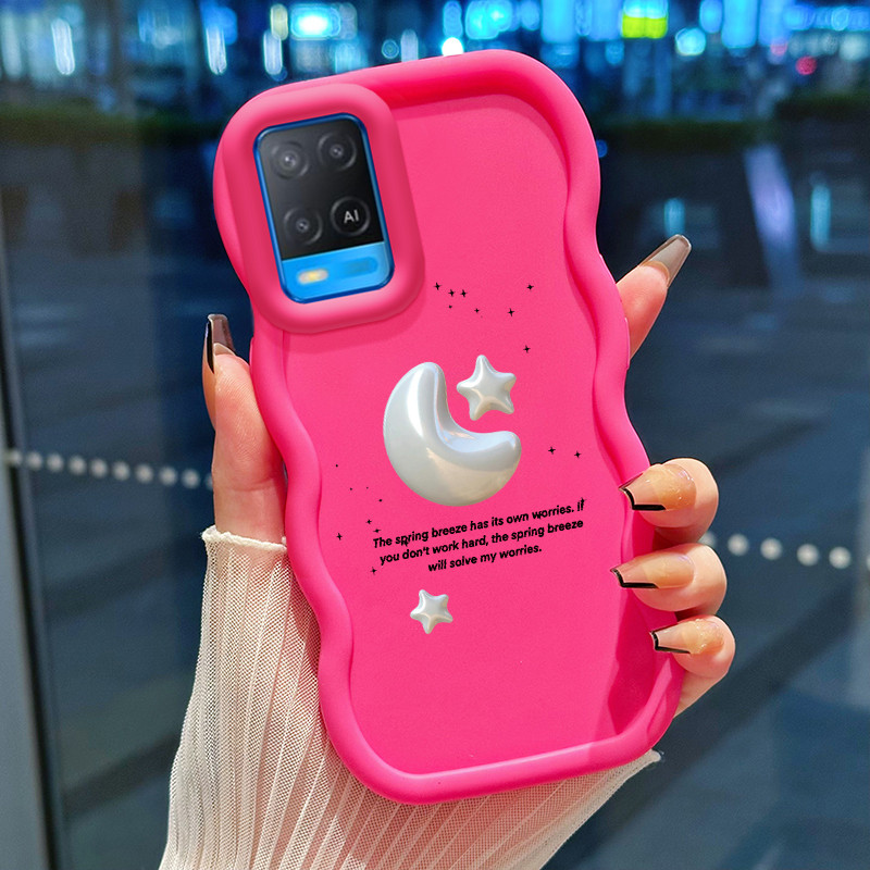 Casing Hp Untuk OPPO A54 Case Silver stars and moon Cesing Polos Kasing Macaron gelombang Kesing Sil