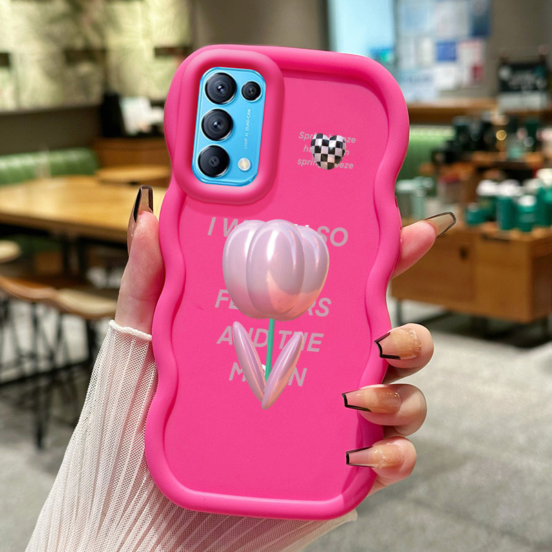 Casing Hp Untuk OPPO Reno 5 4G Reno 5 5G Reno 5K 5G Find X3 Lite Case Cute 3D Pink Tulip Cesing Polo