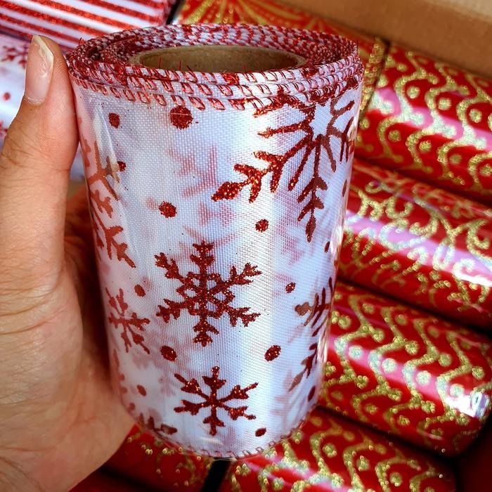 Pita Natal Kawat 10 Cm Pita Kain Ornamen Merry Christmas Murah Grosir