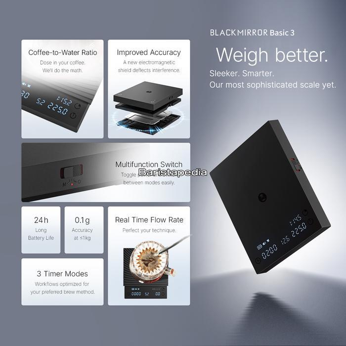 Timemore Basic 3 Digital Coffee Scale Black Mirror - Timbangan Kopi Dapur Pour Over V60 USB Type C