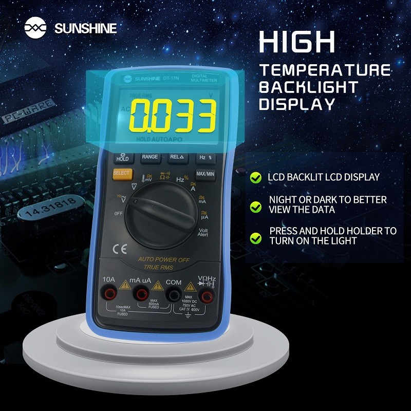 . Digital Multimeter Sunshine Dt-17N Auto Range Lcd Display Ammeter -