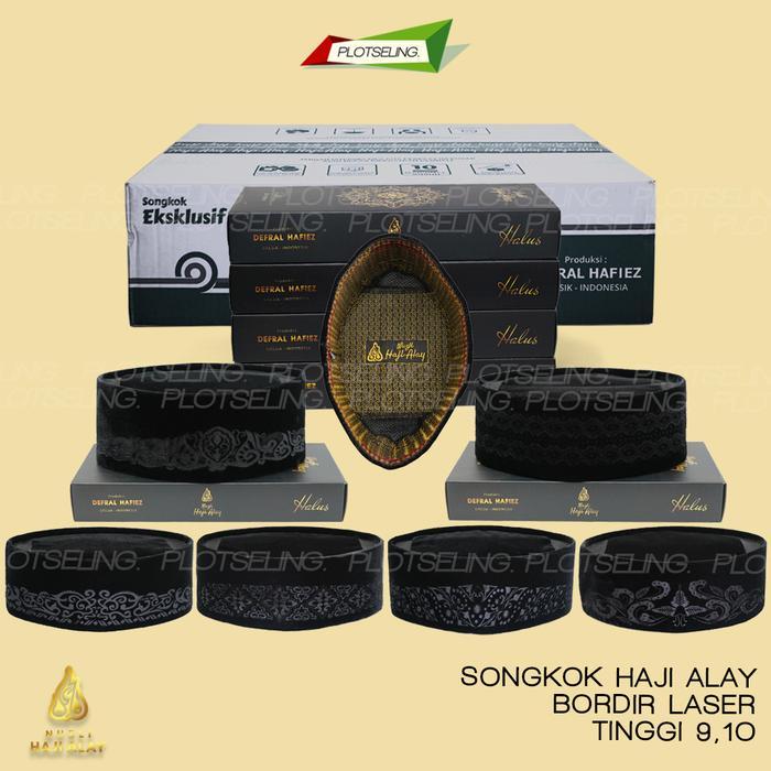 ORIGINAL Peci Kopiah Songkok Laser Hitam HAJI ALAY LASER Motif Batik Premium AC Beludru Falcon