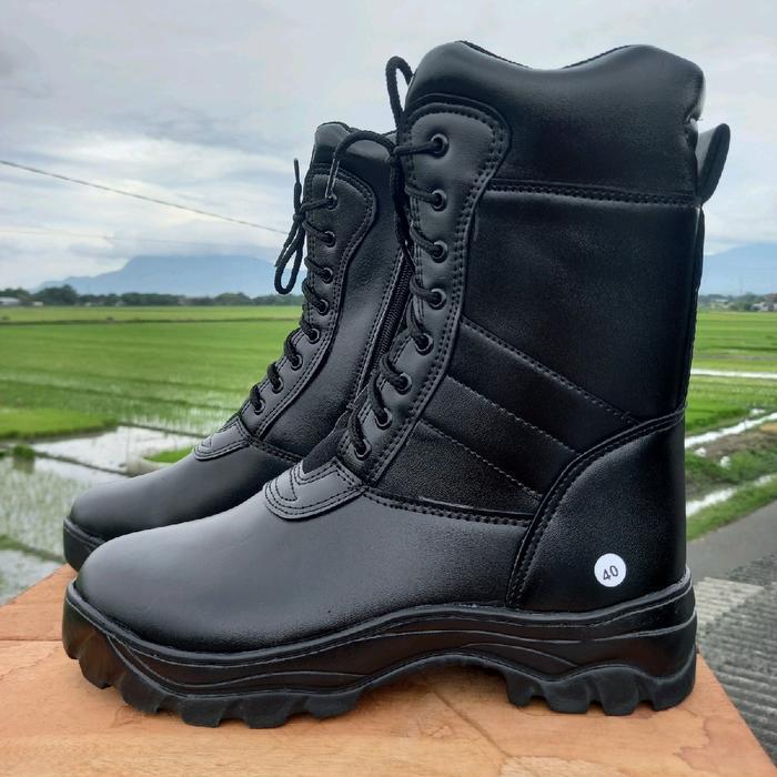 PDL Tactical Gurun Sepatu Taktis Lapangan Kulit Sintetis Hitam Doff Sol Jahit Nilon - 39 Gurun Satpo