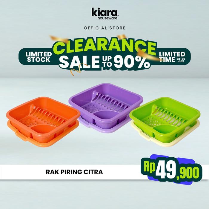 Kiara Houseware Rak Piring Plastik Susun 1 Lengkap dengan Tatakan Tirisan Air Citra 37x37x10 cm