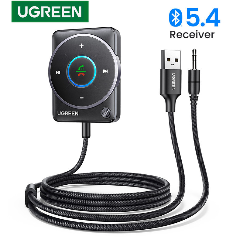 UGREEN Bluetooth 5.4 Car Receiver Adapter with Mics and Noise Cancellation, USB AUX Bluetooth