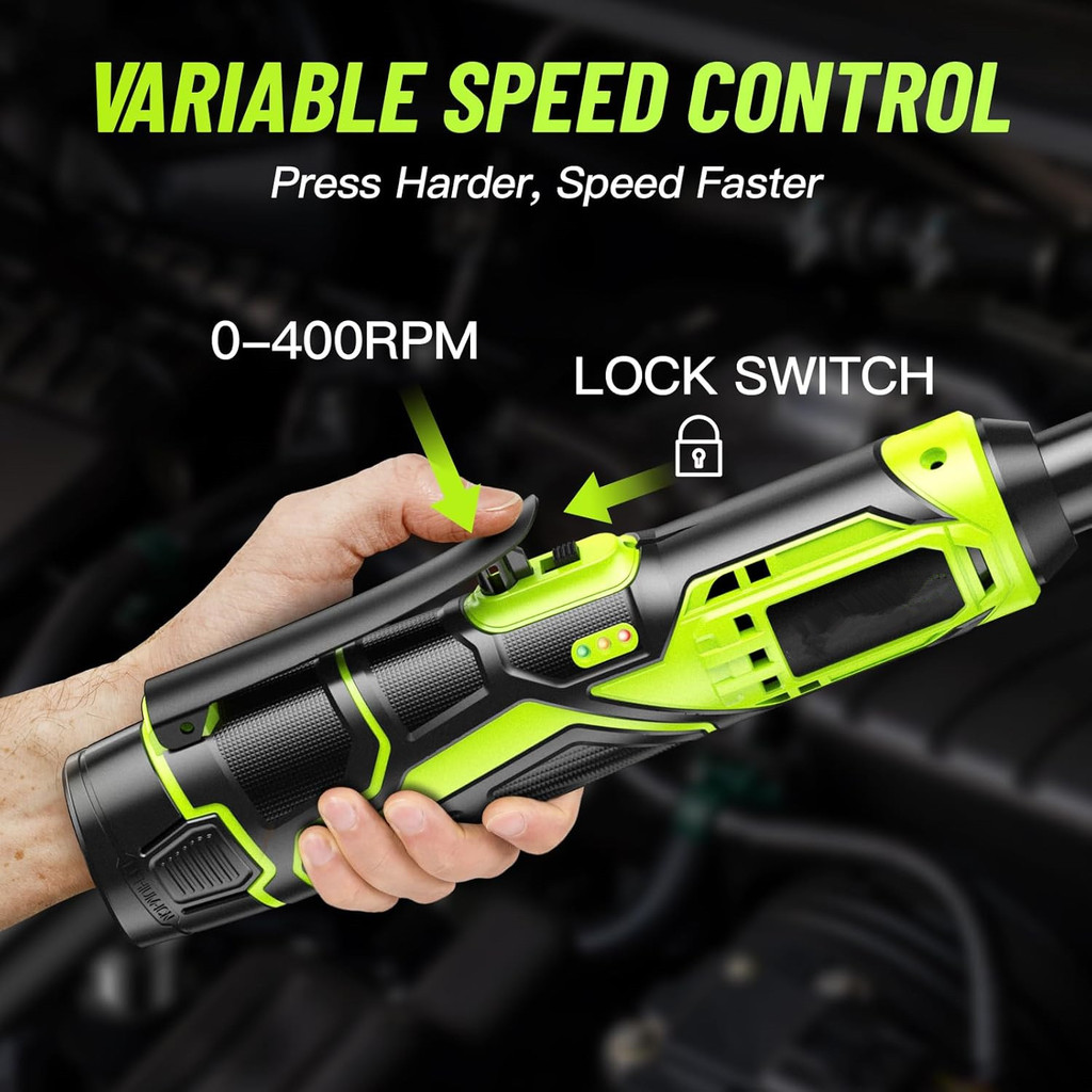 " Extended Cordless Ratchet Wrench 3/8 Inch Cordless Electric Wrench 60Nm Cordless Ratchet 2 Battery