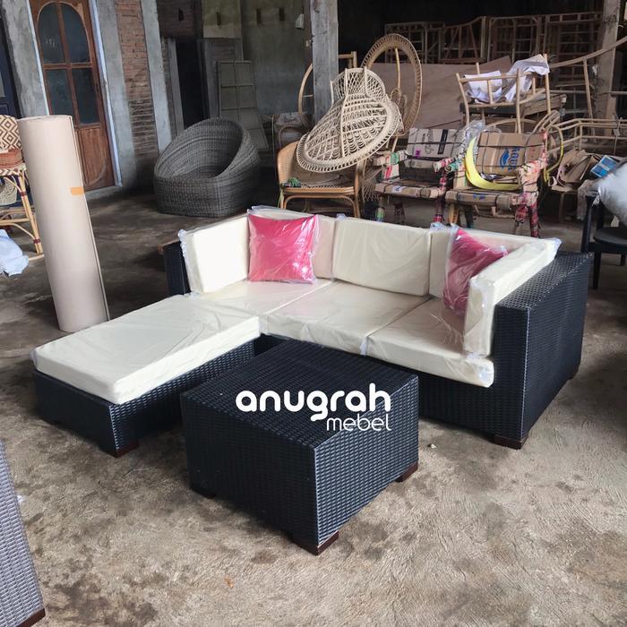 Set Sofa Tamu Rotan Sintetis/Kursi Tamu Sudut L/Sofa Sudut L Rotan