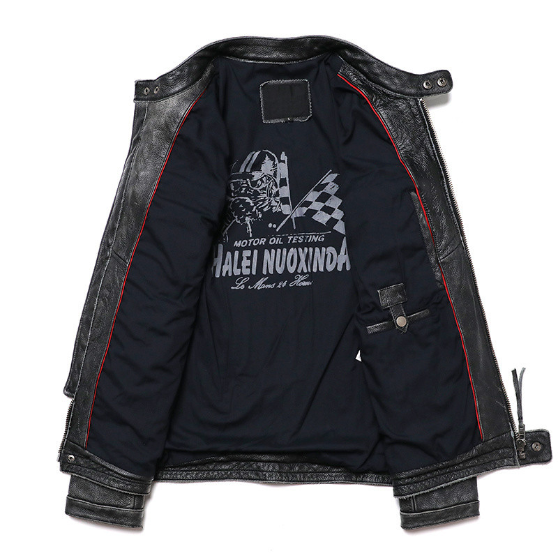 . Vintage Grey Motorcycle Genuine Leather Jacket Men'S Biker -