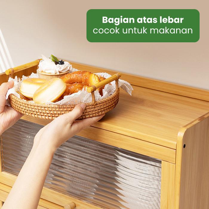 Premium Rak Kayu Dapur Tutup Transparan Etalase Peralatan Makan Minimalis Original
