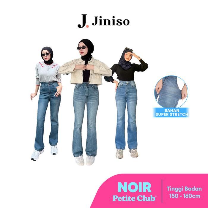NOIR - JINISO Stretch Cutbray Petite Celana Jeans Highwaist