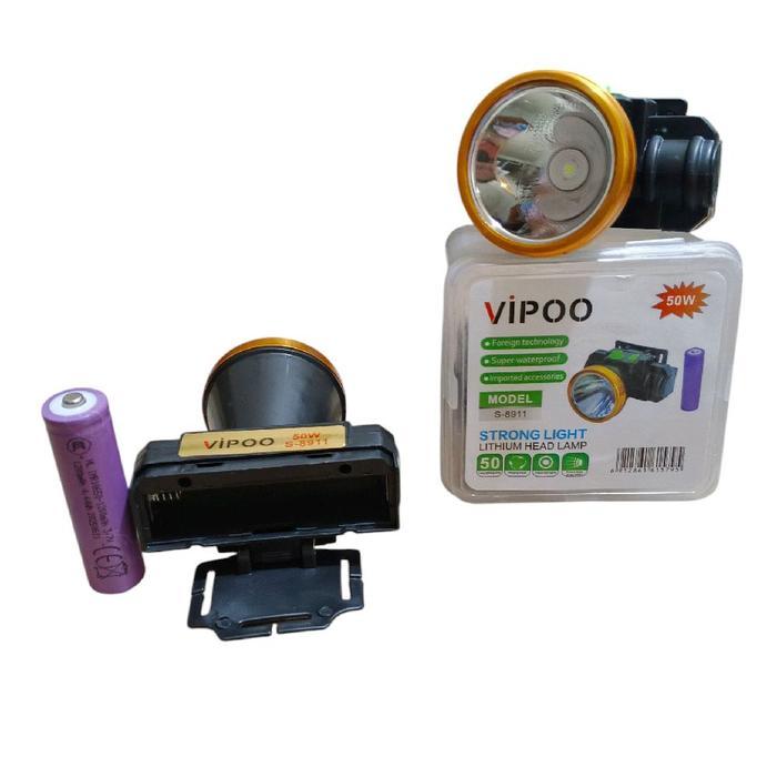 TERMURAH Senter Kepala Vipoo S-8911 Cahaya Led 50 Watt Baterai Bisa Lepas Pasang
