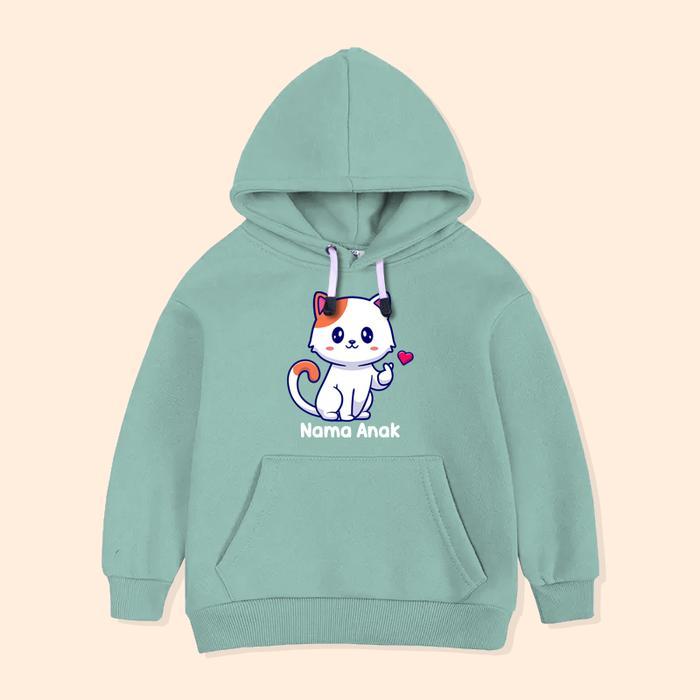 Jaket Anak Hoodie Sweater Hewan Kucing Custom Nama HWN-04