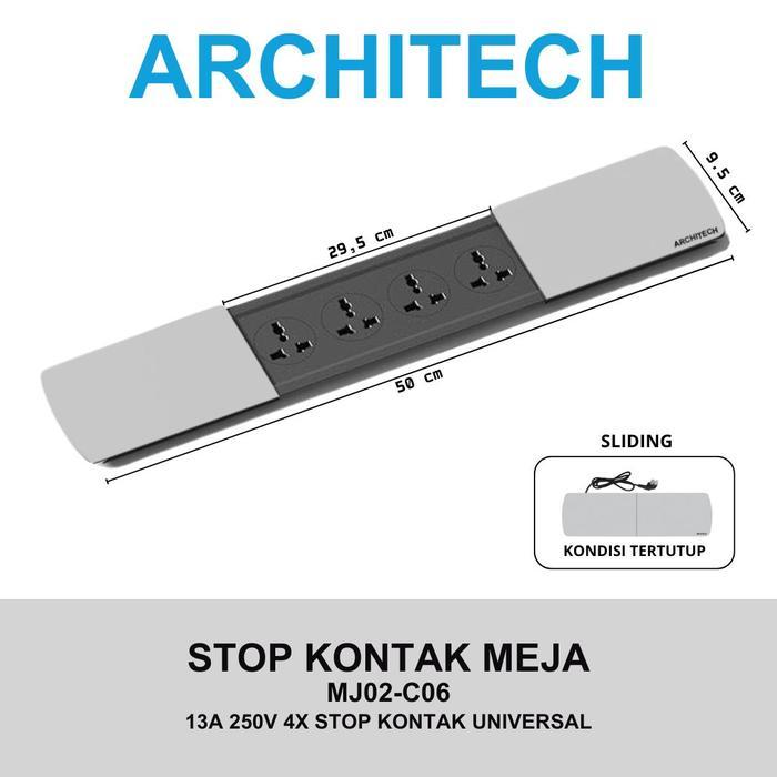 ARCHITECH MJ02-C06 UNIVERSAL Stop Kontak Meja 4 STOPKONTAK Multi 3pin UNIVERSAL SILVER
