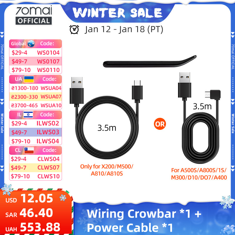 70mai Type-C Charging Cable for 70mai A810 X200 M500 & Micro USB Cable for 70mai 4K A800S 70mai