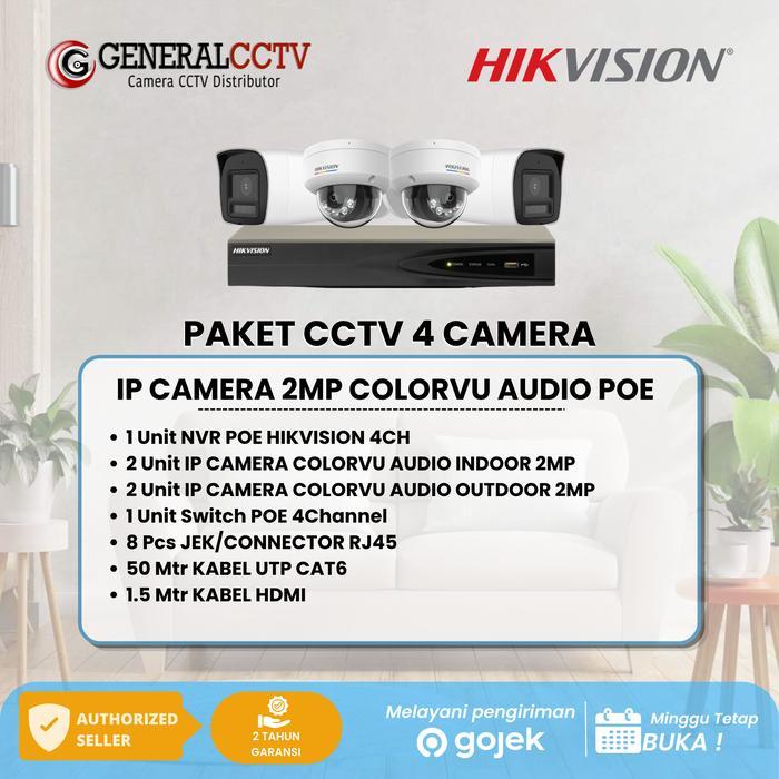 DISKON PAKET 4 IP CAMERA HIKVISION 2MP COLORVU AUDIO IP CAMERA POE