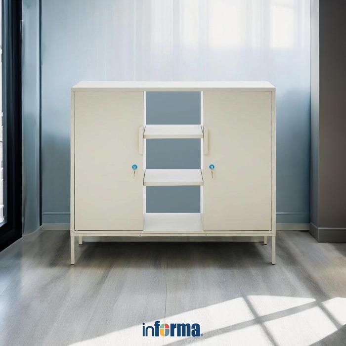 ` Informa Lynd Credenza Kabinet Kantor Metal 2 Pintu - Krem Beige Rak Dokumen Filing Kabinet Tempat