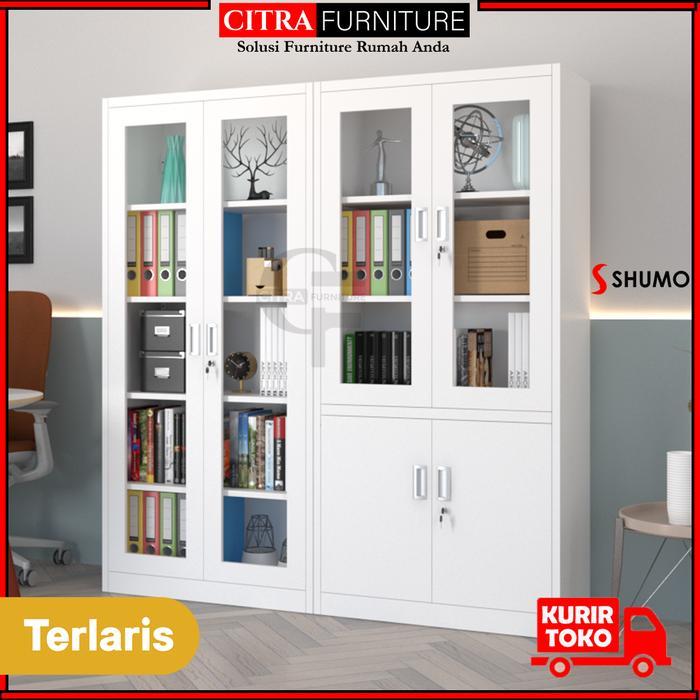 ` SHUMO Lemari Arsip Besi 4 Pintu Swing Besi Kaca White Austin Series