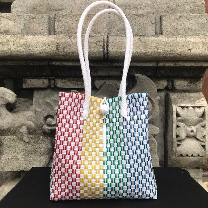 Tas Wanita Jali Anyaman Rainbow Ready Stok karakter plastik tote