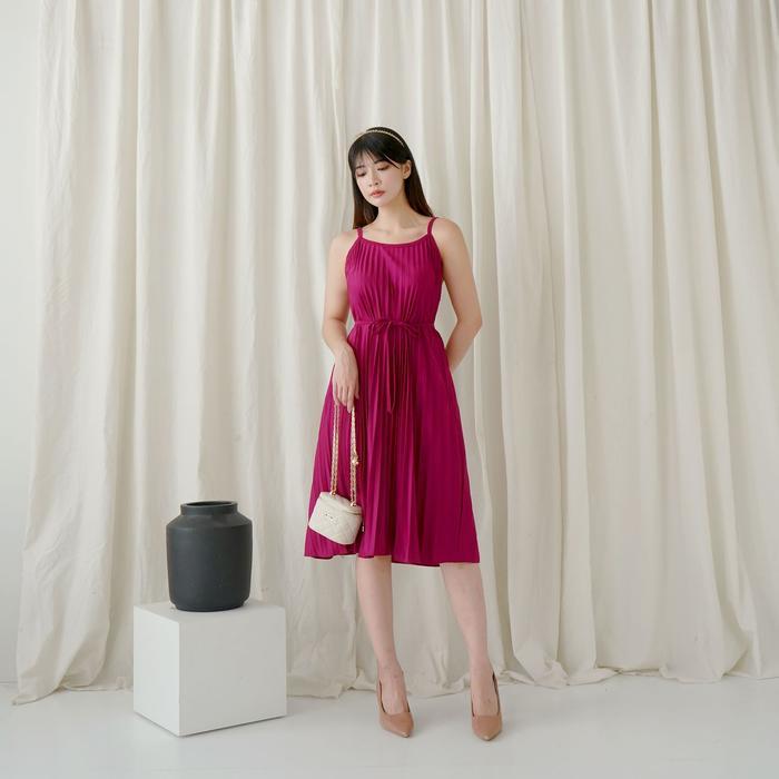 DresQuu- Dress Plisket Midi / Dress Plisket Wanita / Pleated Dress Casual Panjang