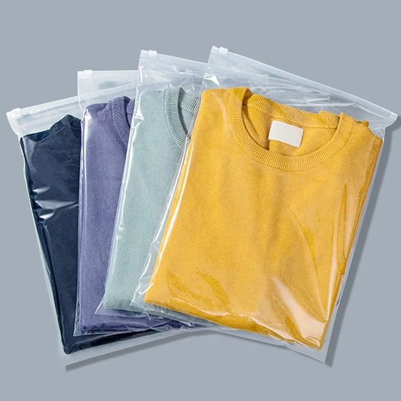 500Pcs/Lot Wholesale Custom Logo Printed Ziplock Clear Garment Packaging Bag Reusable Frosted Zipper