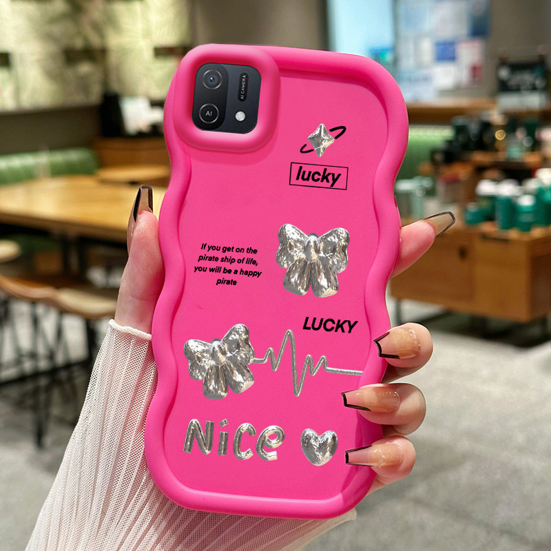 Casing Hp Untuk OPPO A16K A16E Case Perak Bow Cesing Polos Kasing Macaron gelombang Kesing Silikon S