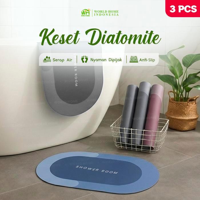 ASLI WORLDHOME Paket 3 PCS Keset Kaki Diatomite Anti Slip Menyerap Motif Rm Diatomite DryStep Series
