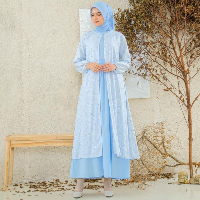 RILLEY - Gamis Desinta Gamis Warna Biru Bahan Adem Kombinasi Bahan Katun & Poplin & Rayon Slup