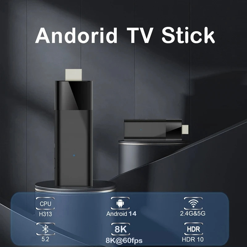TV Stick Q12 Android14 Smart Mini TV Box 8GB 64GB 128GB Allwinner H313 Quad Core 2.4G&5G Wifi BT5.2